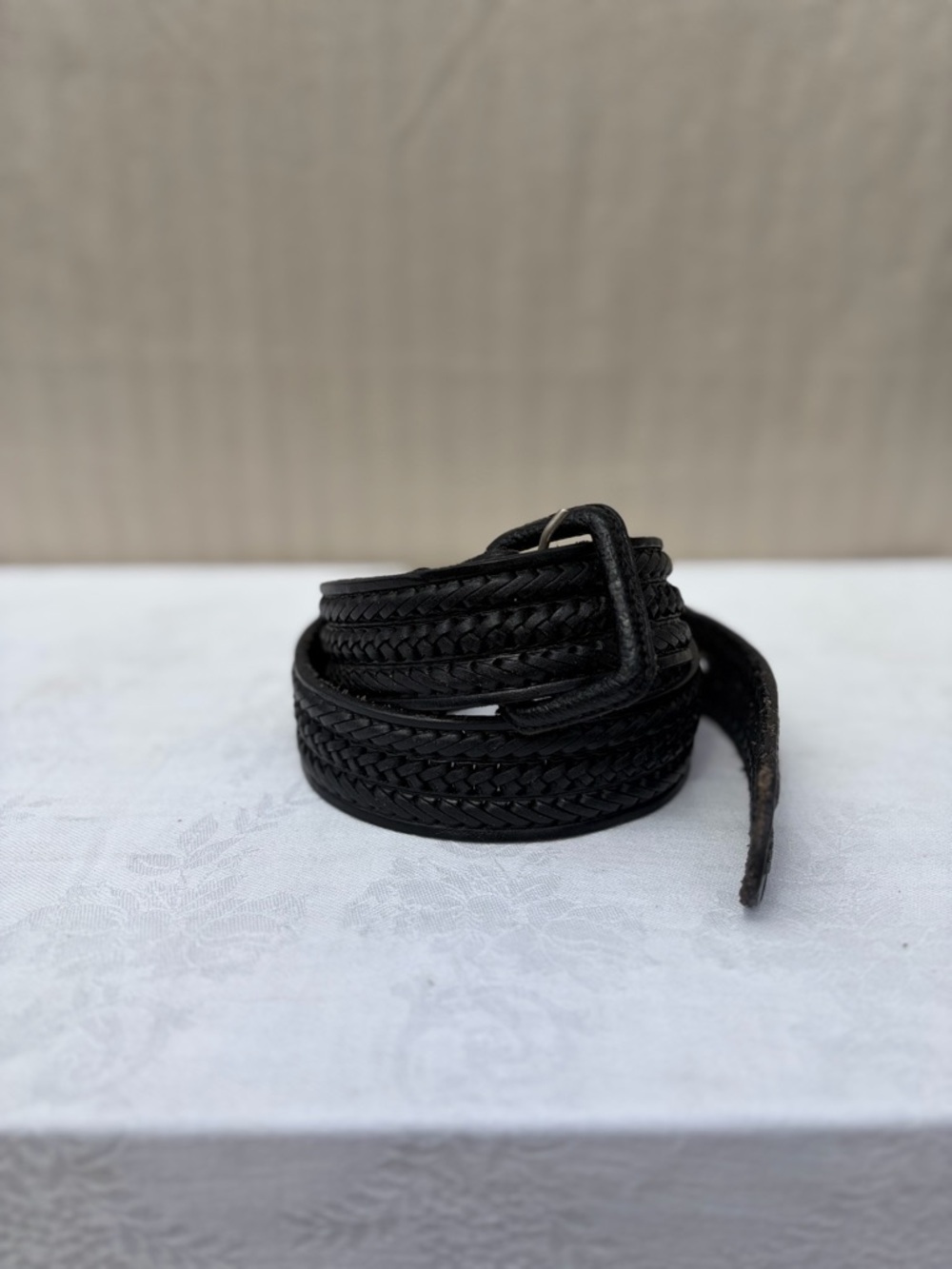 Black Braided Leather Men's Belt -